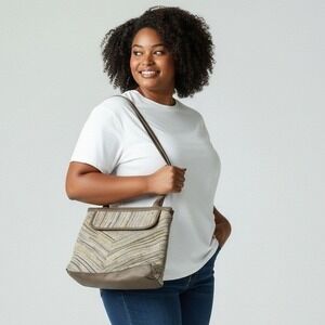 Valerie‎ Barad Purse Women Taupe Beige Tapestry Pocketbook Shoulder Bag Retro